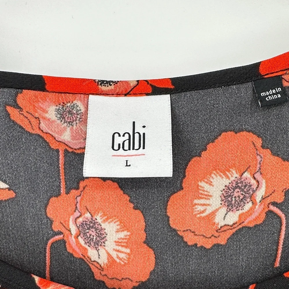 CAbi Black and Red Poppy Print Short Sleeve Top - Picture 2 of 6